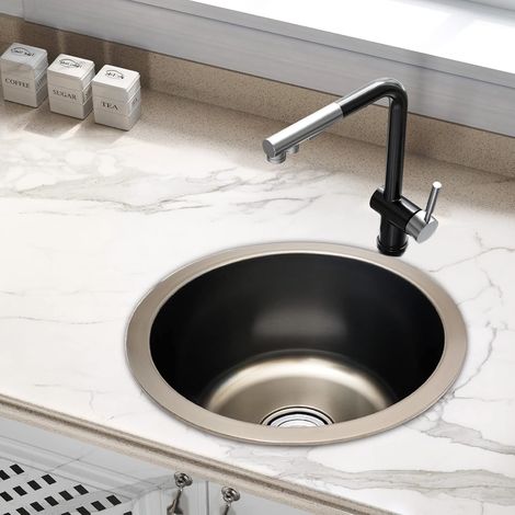 Spülbecken Edelstahl Runde Spüle Einzelbecken Einbauspüle Küchenspüle Waschbecken Küchenarmatur 36 36 18cm für Badezimmer(Wasserhahn nicht enthalten) (1/5)