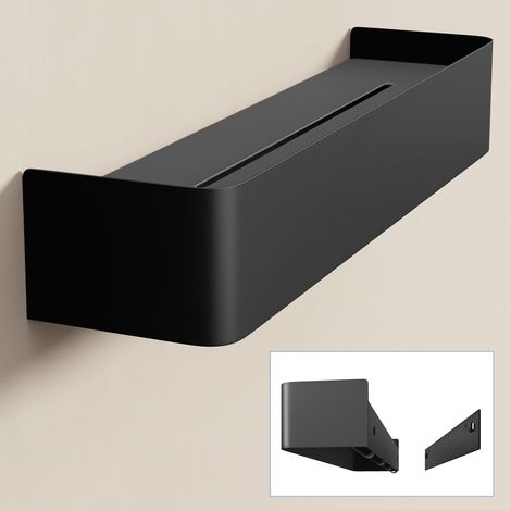 doporro Duschablage ohne Bohren, Badezimmer Organizer mit 4 Haken, stabiles Wandregal Bad zum Kleben, Duschregal 40 cm für Bad, Küche und Flur, Sandschwarz, Reglo-05 (1/5)