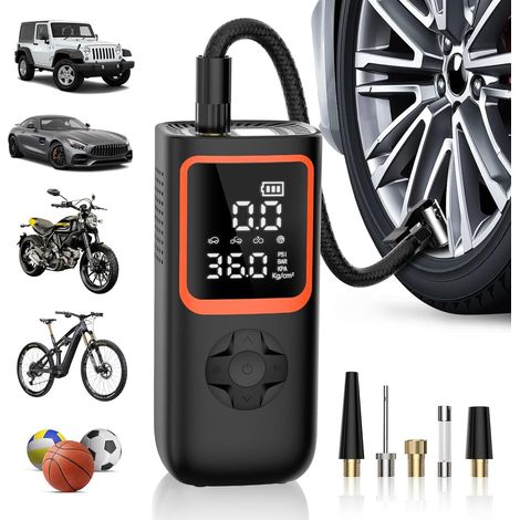 Tragbarer Reifenfüller 150 PSI, Manometer + LED, 2x schneller, Auto/Fahrrad/Motorrad.