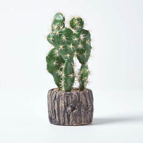 HOMESCAPES Künstlicher Feigenkaktus in Topf aus zement, 26 cm hoch
