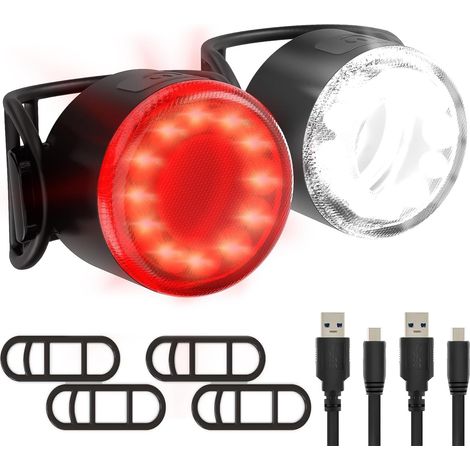 LED Bike Light Kit - USB Rechargeable Bike Light Kit - Waterproof Front and Rear Bike Lights, 6 Brightness Modes, Easy Installation, Road and Mountain