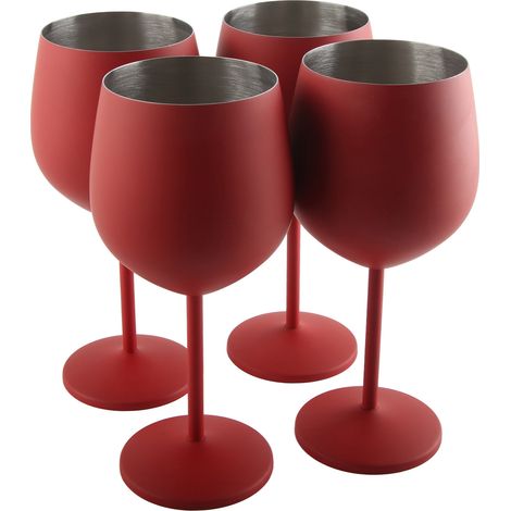 Ensemble rouge de 4 pièces, verres à vin à pied mats monocouche de 532 ml (18 oz), verres à cocktail incassables en acier inoxydable, flûtes à champagne. (1/5)