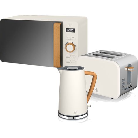 SWAN STRP1060WHTNEU Nordic Set Desayuno, Hervidor Agua 1,7L, Tostadora 2 rebanadas, Microondas 20L Digital, Diseño 2200W Blanco
