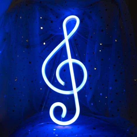 Aplique de pared LED de neón con forma de nota musical, ideal para conciertos, bares y fiestas (azul). (1/5)