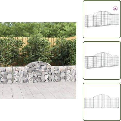 Paniers à gabions arqués 11 pcs 200x30x60/80 cm Fer galvanisé - Panier Gabion - Mur Gabion - Clôture Gabion - Décoration Jardin - Barrière Jardin (1/5)