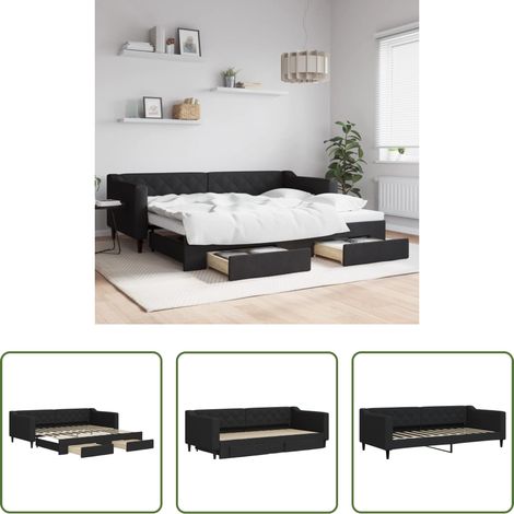 vidaXL Sofa-Bett - Tagesbett Ausziehbar mit Schubladen Schwarz 90x200 cm Stoff (1/5)