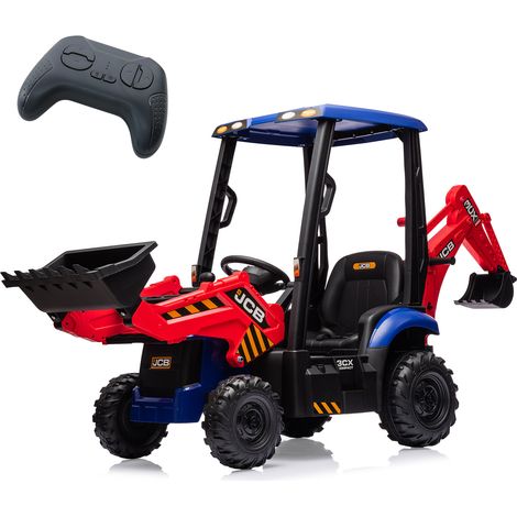 Pala eléctrica infantil – Vehículo JCB con licencia oficial – 4-en-1 con mando a distancia – Ruedas EVA – Rojo