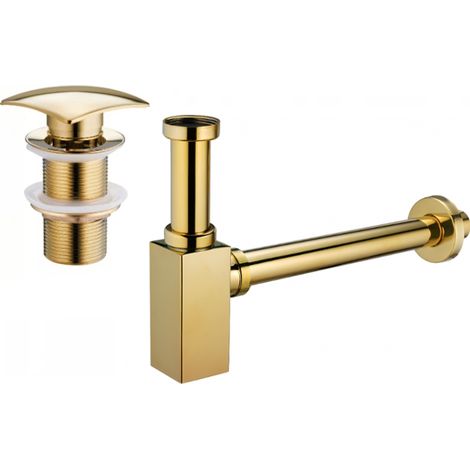 Mexen demi-siphon carré pour lavabo avec bouchon clic-clac, sans trop-plein, Or - 7991660-50 (1/3)