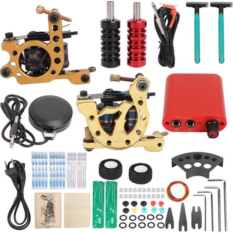 Kit machine à tatouer professionnel 90-265V UE, bloc d'alimentation, aiguilles jetables, crème réparatrice, ensemble complet (1/5)