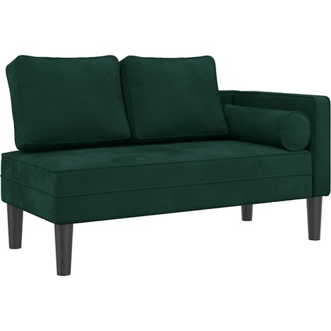 vidaXL Chaise Lounge with Cushions Dark Green Velvet