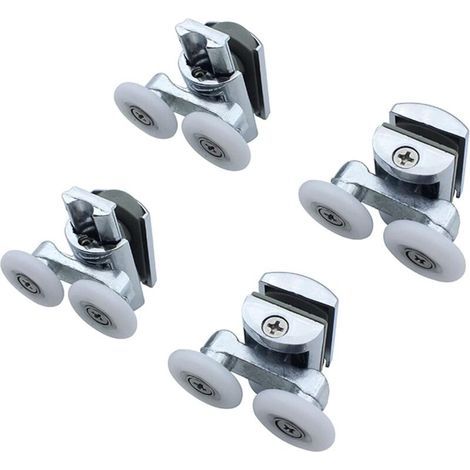 Set aus 4 Doppelrollen aus massiver Zinklegierung, 23 mm Durchmesser, für Duschkabinen, Duschräume und Duschabtrennungen.