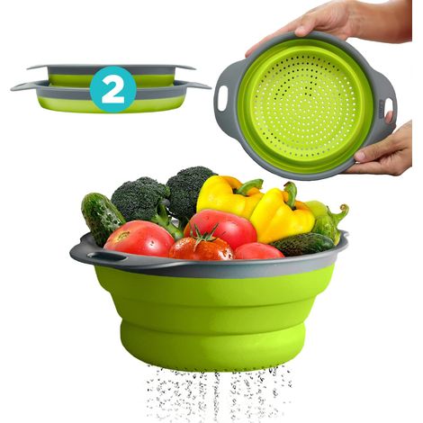 Lot de 2 passoires pliables de Comfify - Passoires d'évier pour cuisine - Tailles 2 et 3 pintes / 8" et 9,5" - Vert
