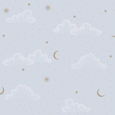Papier peint nuages étoiles lune fond bleu ciel