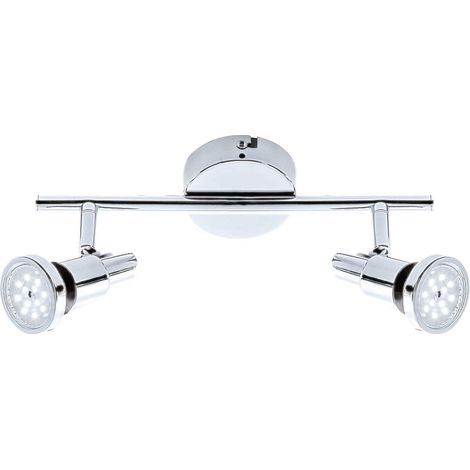 Spot LED, plafonnier, lampe de salle de bain, IP44, spot orientable et inclinable, 2x GU10, 8 Watt, 800 Lumen, 3.000 Kelvin, chrome, 275x80x123mm (LxlxH) (1/5)