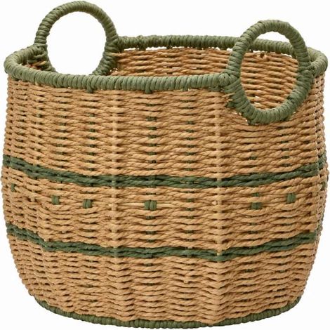 Cesta naturale verde rotonda con manici 35x33 cm - Articolo handmade