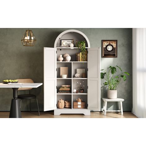 MEUBLIV Buffet haut 70x35x170 cm blanc – niche ouverte et rangement (1/5)