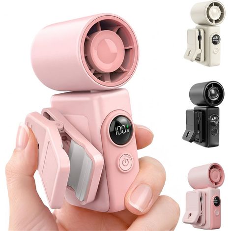 2-in-1-Tragbarer Ventilator mit Clip – 9 cm – 13.500 U/min Turbo – Handventilator – LCD-Display – für Kinderwagen, Schreibtisch, Reisen, Spaziergänge – Pink (1/5)