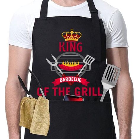 1 Grembiule da cucina da uomo, nero, regolabile, umoristico, divertente, con motivo barbecue, grembiule professionale in cotone, regalo di San Valentino, nero 7 (1/5)