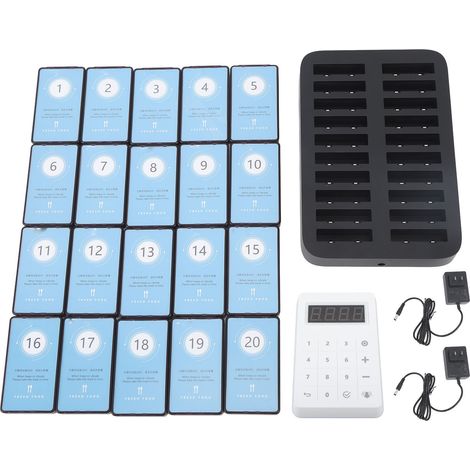 Pager de Restaurant sans Fil 700m, Clavier Séparé, 20 Pagers avec Vibration, Bip et Flash, Alimentation 100‑240V avec Batterie, Prise US (1/5)