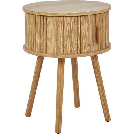 Comodino ante scorrevoli in MDF con hambe in legno massello legno chiaro Selah