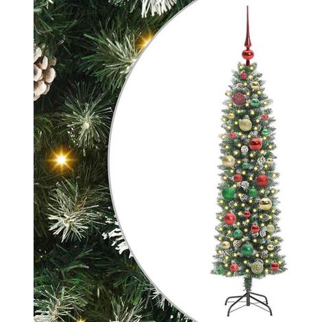 Un sapin de Noël artificiel élancé, équipé de 150 lumières LED vertes et blanches, d'une hauteur de 120 cm. (1/5)