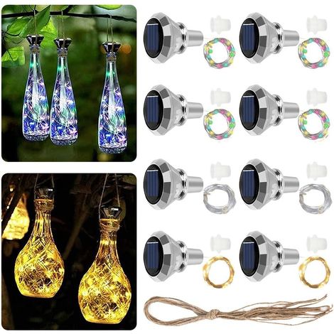 8 Pcs Guirlandes Lumineuses Solaires, Bouchon Lumineux Pour Bouteille, 2M 20LEDS Solaires Lumières Pour Bouteille Diamant, Pour Bouteill De Vin, Bricolage, Fête, Jardin, Mariage (1/5)