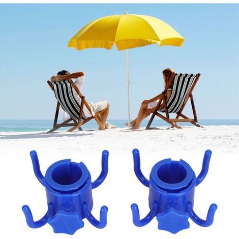 BelleRise - Lot de 2 Crochets Parasol de Plage – 4 Crochets, Bleu – Pour Serviette, Chapeau, Lunettes – Ajustables & Pratiques (1/5)