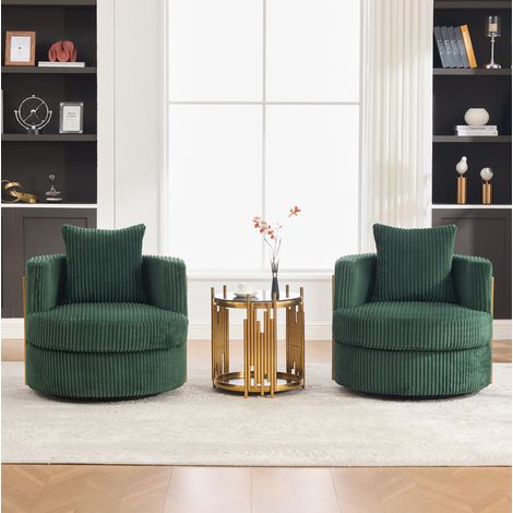 Sillón giratorio 360° de pana, con almacenaje bajo el asiento, verde oscuro, 76 x 79 x 78 cm (1/5)
