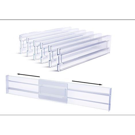 Set of 6 adjustable drawer dividers, 8.1 cm high, extendable from 27.9 to 52.3 cm, for dressers, kitchen utensils and office storage (1/5)
