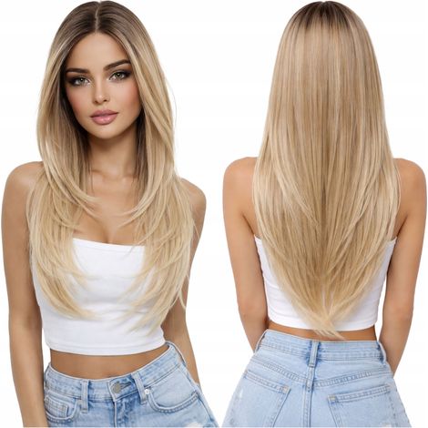 Luvu Damenperücke, blond, Ombré, HD, Lace-Front, langes Haar, sieht natürlich aus (1/5)