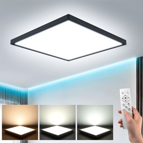 Plafonnier LED Dimmable Avec Télécommande 36W 3240LM IP44 Luminaire Moderne 3000K-6500K Lampe Plafond Carré Salon Chambre Cuisine Salle de Bain Ø30cm Noir-Blanc (1/5)