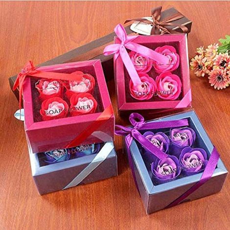 TrAdE Shop Traesio - Set 4pz Sapone Saponette Petali Rose Fiori Profumate Nozze Bomboniera Bagno Casa - (1/3)
