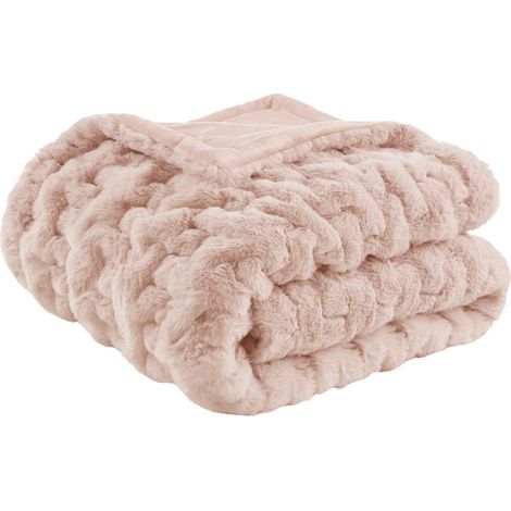 Couvre-lit froncé en Fausse Fourrure brossée Longue pour lit, canapé ou Sofa, 127 x 152,4 cm, Rose poudré (1/5)