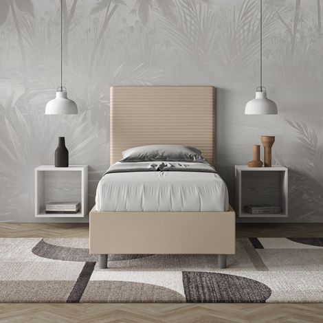 Letto singolo con rete imbottito 80x190 similpelle tortora Focus (1/4)
