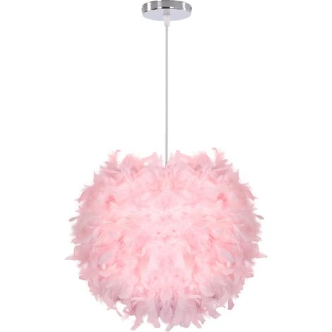 Lustre Suspension Ø 30cm Plafonnier Lustre Plume Rose Suspension Luminaire pour Chambre Salon (Rose)-RAPANDA