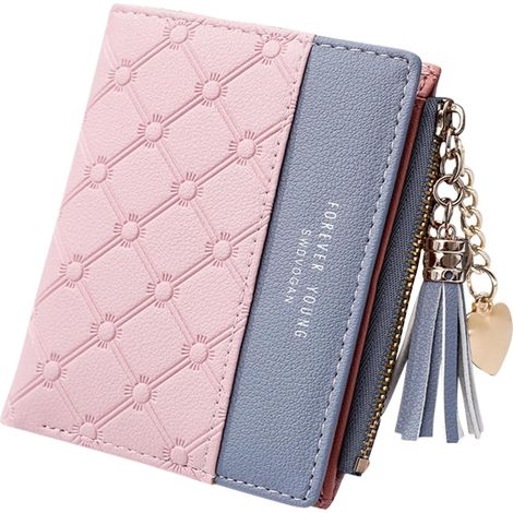 Portefeuille en cuir, petit porte-monnaie en PU pour femme, portefeuille multicartes pour femme avec porte-monnaie pour espèces, pièces, cartes, billets (rose)