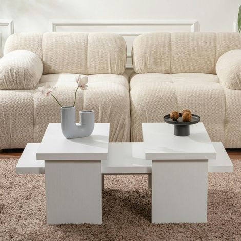 Table basse gigogne design – effet bois blanc (3 pièces) MARFA (1/5)