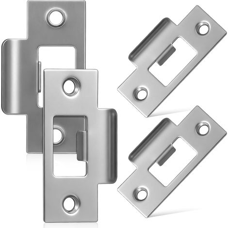 Lot de 4 Plaques de Gâche en Acier Inoxydable pour Serrure Intérieure, Solide et Résistantes, Kit de Renfort de Porte Argenté pour Portes en Bois (1/5)