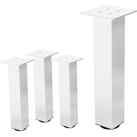 ML-Design Lot de 4 Pieds de Table I-Design 42 cm, Blanc Brillant, en Acier Laqué Epoxy, Carré, Profil 8x8 cm, Pieds de Meuble Réglables en Hauteur 1-4 cm, Pieds de Support pour Tables Basses, Bancs (1/5)