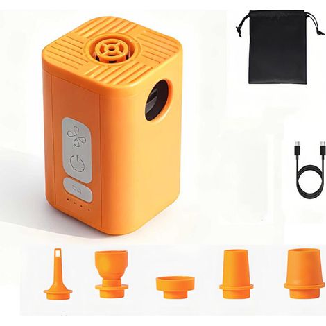 Bomba de vacío portátil recargable para viajes, bomba de vacío eléctrica 2 en 1, inflado/desinflado, color naranja. 5 boquillas (557 cm). (1/4)