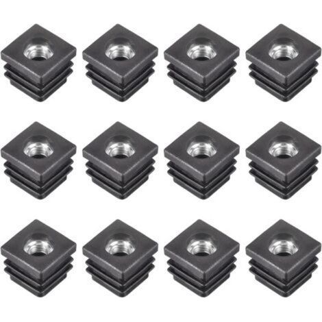 Embouts plastique noir pour tubes carrés 20 x 20 mm – Lot de 12 pièces avec filetage M8, idéal pour pieds de chaise et meubles (1/5)