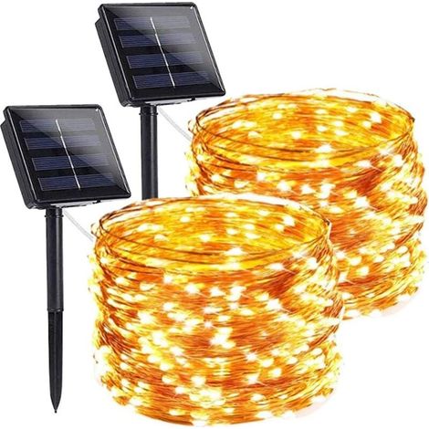 Solar-Lichterkette, 2er-Pack, 100 LEDs, 10 m, 8 Modi, wasserdicht (1/4)