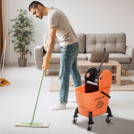 Chariot de nettoyage professionnel de capacité 26 L avec essoreur amovible et roues, 44 × 36 × 90 cm, orange (1/5)