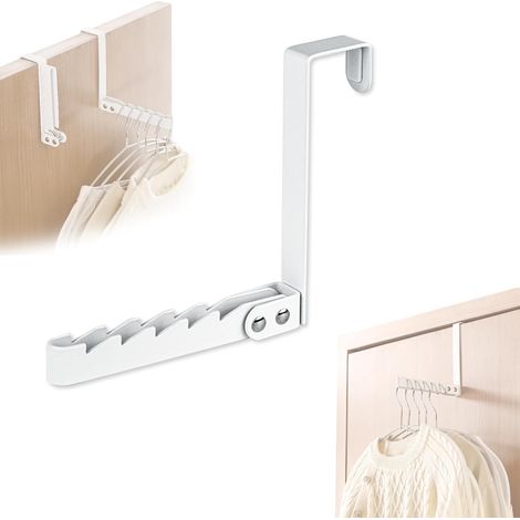 Porte Manteau Porte Sans Percage, Crochet de Porte, Crochets et Patères pour la Maison, Portant Pliable pour 5 Cintres, Crochet Cintres Multiples Gain de Place, Portemanteaux pour Entrée (1/5)