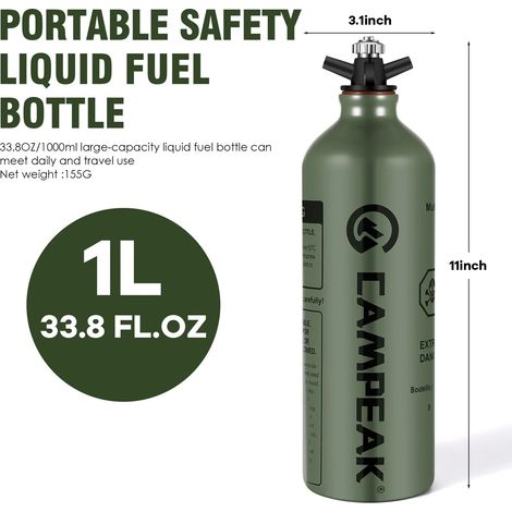 Bouteille de combustible liquide portable en aluminium pour essence, kérosène, alcool, bidon de rechange 0,5 L/1 L pour réchauds de cuisine portables (1/2)