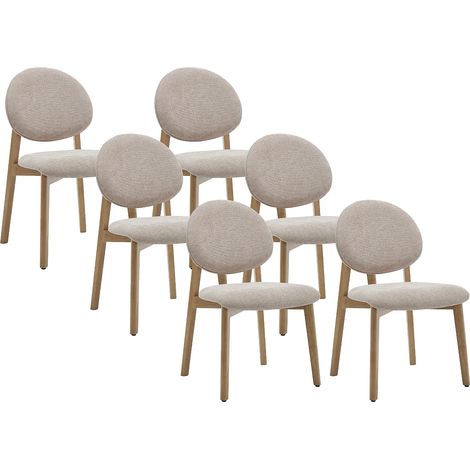 Lot de 6 chaises en tissu texturé et bois d'hévéa naturel clair - Beige - MARLENI (1/5)