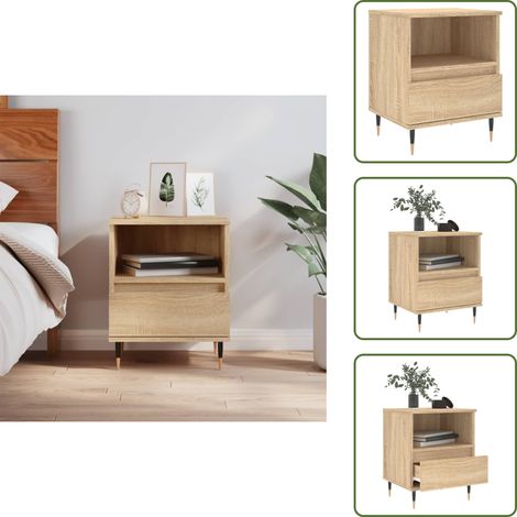 The Living Store Comodino Rovere Sonoma 40x35x50 cm in Legno Multistrato - Comodino con cassetto