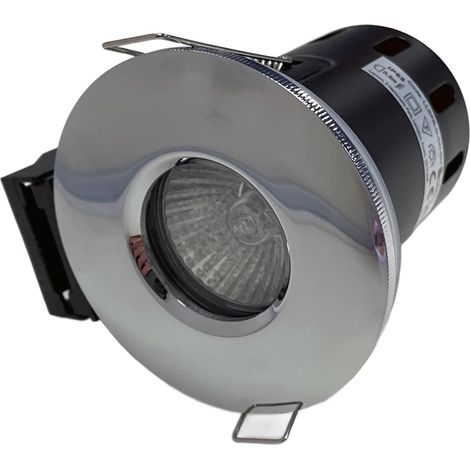 Downlight LED Bulb Round Chrome Finish Bezel GU10 Fire Rated Ceiling Light x4 (1/3)
