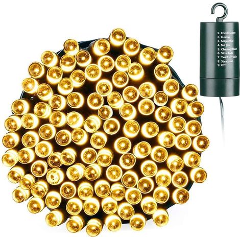 20 m lange, batteriebetriebene Lichterkette mit 200 LEDs, warmweiße Weihnachtsbeleuchtung mit 8 Lichtmodi und Speicherfunktion für die Weihnachtsbaumdekoration im Innen- und Außenbereich (1/5)