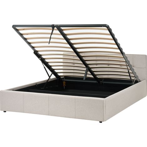 Lit Moderne en Tissu avec Rangement 160 x 200 cm Sommier à Lattes Taupe Lauresses (1/5)